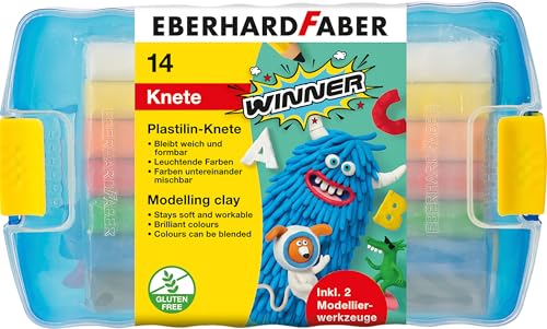 EBERHARD FABER 572010 - Plastilin Knete Winner, 14er Kunststoffbox mit 7 leuchtenden Farben und 2 Modellierwerkzeugen von Eberhard Faber