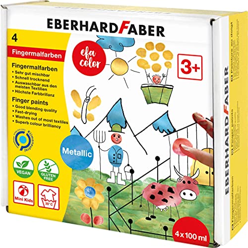 Eberhard Faber 578802 - Fingerfarben EFA Color, 4 Metallic Farben mit je 100 ml, Fingerfarben Kinder ungiftig von Eberhard Faber