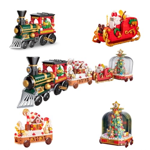 4 in 1 Weihnachtes Bausteine Konstruktionsspielzeug, Weihnachts Adventskalender 2024 Weihnachts Baustein Set, 1000+ Teile Weihnachtszug Nette Decors, Geschenk für Erwachsene und Kinder von Ebortsin