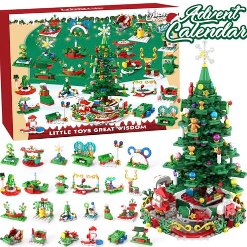 Ebortsin Adventskalender 2024 Weihnachtsbaum Klemmbausteine Set, 24 in 1 Adventskalender Countdown Weihnachtsbaum Bausteine, Adventskalender 2024 für Kinder und Erwachsene von Ebortsin