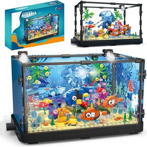 Ebortsin Aquarium Ideas Bausteine, Aquarium Klemmbausteine Meeresquallen, Krabben, Fische Wassertiere Bausteine, Geschenk für Erwachsene und Jungen Mädchen, 725 Teile von Ebortsin