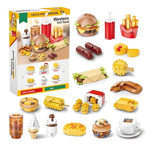 Ebortsin City Fast Food Buger Haus Bausteine, 18 Set Fast Food Bausteine Spielzeug, Hamburger Pommes Hühnerflügel Eiscreme Geschenk für Enkel Enkelin und Kind, 827 Teile von Ebortsin