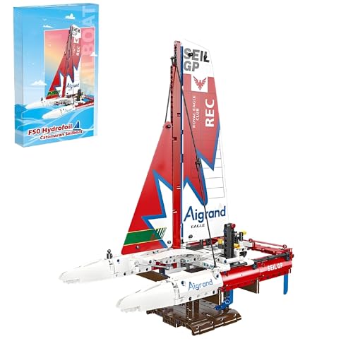 Ebortsin Segelboot Bausteine, F50 Tragflügel Katamaran Segelboot Klemmbausteine Bausatz, Schiff Bausteine Spielzeug Modell, Geschenke für Erwachsene und Kinder, 733 Teile von Ebortsin