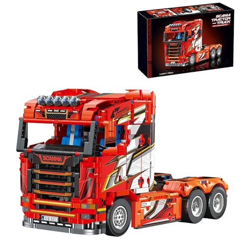 Ebortsin Technik LKW Bausteine, Tractor LKW Bausteine Technisches Fahrzeug, 1708 Teile Peterbilt 389 LKW Klemmbausteine, Geschenk für Erwachsene und Kinder, Kompatibel mit Großen Marken (Rot) von Ebortsin