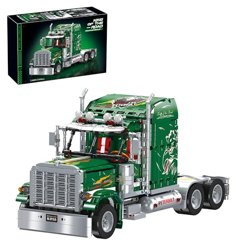 Ebortsin Technik LKW Bausteine, Tractor LKW Bausteine Technisches Fahrzeug, 2105 Teile Peterbilt 389 LKW Klemmbausteine, Geschenk für Erwachsene und Kinder, Kompatibel mit Großen Marken (Grün) von Ebortsin