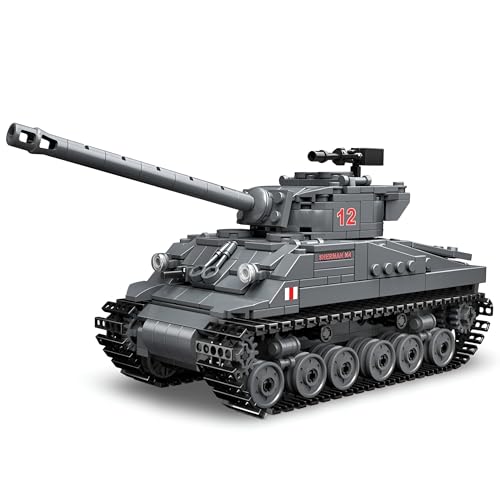 Ebortsin Technik M4 Sherman Firefly Panzer Bausteine, Militär Panzer Klemmbaustiene Spielzeug, 624+ Teile WW2 Sherman Panzer Bausteine mit 3 Minifigur, Geschenke für Militärbegeisterte von Ebortsin