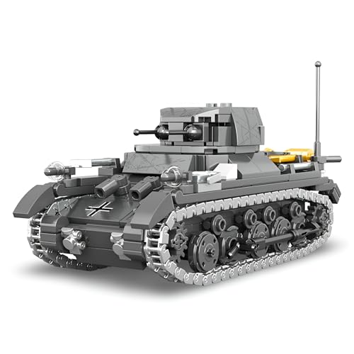 Ebortsin Technik WW2 Bausteine Panzer I Typ B, Militär Panzer Klemmbaustiene Spielzeug, 461 Teile Leichter Panzer Bausteine mit Minifigur, Geschenke für Militärbegeisterte und Jungen von Ebortsin