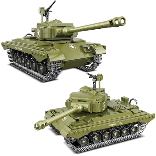 Ebortsin Technik WWII M26 Pershing Panzer Bausteine, Militär Panzer Klemmbaustiene Spielzeug, 764+ Teile WW2 Panzer Bausteine mit 3 Minifigur, Geschenke für Militärbegeisterte und Jungen von Ebortsin