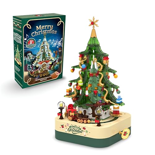 Ebortsin Weihnachtsbaum Klemmbausteine Set, Adventskalender 2024 Weihnachtsbaum Musik Box Bausteine, Santa Geschenk für Erwachsene und Kinder, 558 Teile von Ebortsin