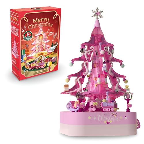 Ebortsin Weihnachtsbaum Klemmbausteine Set, Adventskalender 2024 Weihnachtsbaum Musik Box Bausteine, Santa Geschenk für Erwachsene und Kinder, 558 Teile von Ebortsin