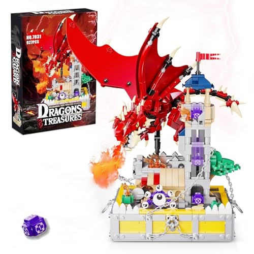 Magic Drachenwache Schloss Bausteine, Schlacht am Hexenturm Drachenschloss Architektur Klemmbausteine Bausatz mit Roter Drache, Sammlerstück Deko Geschenk für Erwachsene und Kinder (927 Teile) von Ebortsin