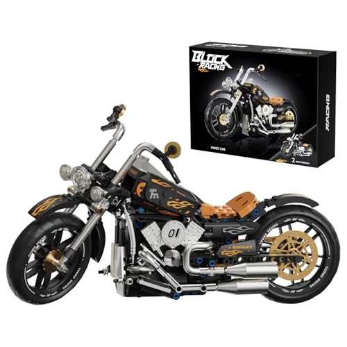 Technik Retro Motorrad Bausteine, 445 Teile HaLei DIY Motorrad Klemmbausteine Kits, MOC Supermotorrad Modell, Kompatibel mit Mainstream Marken, Geschenk für Erwachsene und Kinder von Ebortsin