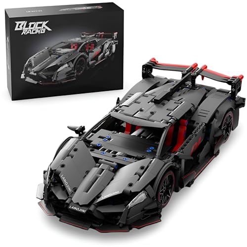 Ebortsin Technik Sportwagen Klemmbausteine Lambo für Veneno, 1:14 Modellauto Klemmbausteine Spielzeug, Geschenk für Erwachsene und Kinder, Kompatibel mit L***, 991 Teile von Ebortsin