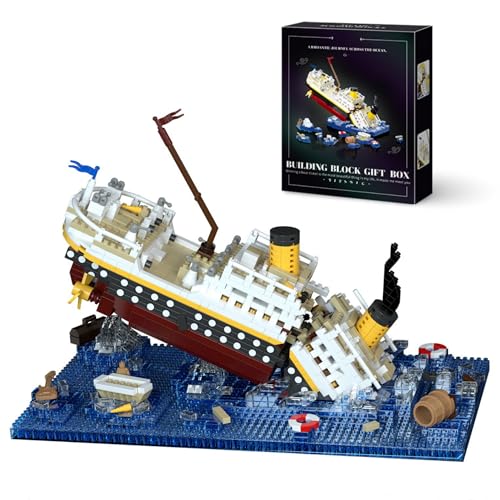 Technik Titanic Bausteine Bausatz mit Licht, 2308 Teile Micro Titanic Schiff Mini Baukasten, Schiff Modell Titanic Klemmbausteine Spielzeug, Geschenk für Erwachsene Kinder von Ebortsin