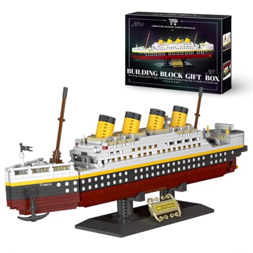 Technik Titanic Bausteine Bausatz mit Licht, 2383 Teile Micro Titanic Schiff Mini Baukasten mit Display Stand, Schiff Modell Titanic Klemmbausteine Spielzeug, Geschenk für Erwachsene Kinder von Ebortsin