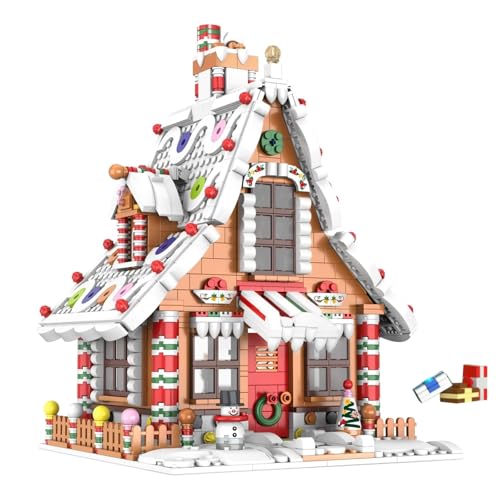 Weihnachtliches Lebkuchenhaus Bauspielzeug, Schneelandschafts Weihnachtshaus Bausteine, Adventskalender 2024 Lebkuchenhaus Baustein Spielzeug, Geschenk für Erwachsene Kinder, 1620 Teile von Ebortsin