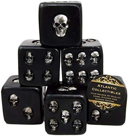 Ebros Gift Größere dekorative 3,8 cm große Würfel mit Totenkopf-Gesicht, Gaming-Würfel, mattschwarzes Finish mit silberfarbenen Totenköpfen, Halloween, makabren Beinhaus-Akzent (3,8 cm Würfel) von Ebros Gift