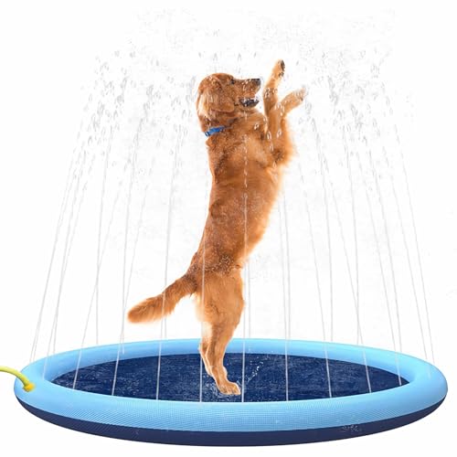 Wasserstrahlmatte für Hunde, Splash Bewässerungsmatte für Hunde, Wassersprühmatte für Hunde, Sprinkler Splash Pad Pool dick und langlebig für Haustiere, Wasserspielzeug (170 cm) von Echden