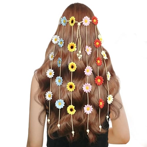 Echehi Sonnenblumen Haarschmuck, Bunte Sonnenblumen Haarreif, Floral Hippie Accessoires, Blumenkranz Haare Für Fasching, Karneval, Hochzeit von Echehi