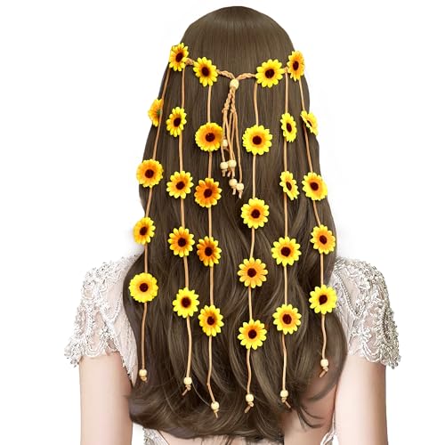 Echehi Sonnenblumen Haarschmuck, Sonnenblumen Haarreif, Floral Hippie Accessoires, Blumenkranz Haare Für Fasching, Karneval, Hochzeit von Echehi