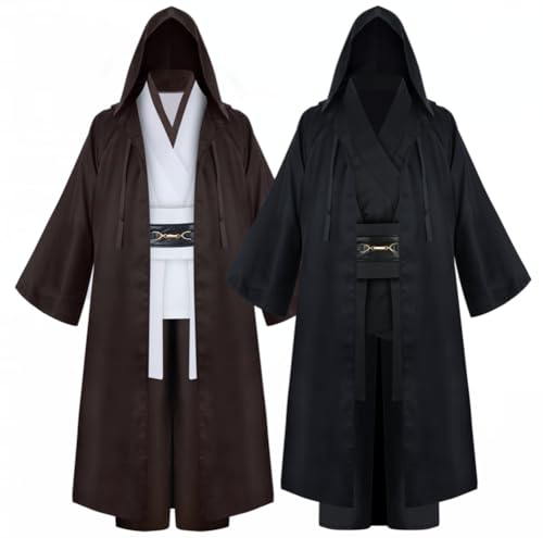 Obi Wan Kenobi Kostüm Erwachsene Herren Tunika Outfit Halloween Kostüm Cosplay (Schwarz, XL) von Eclaty