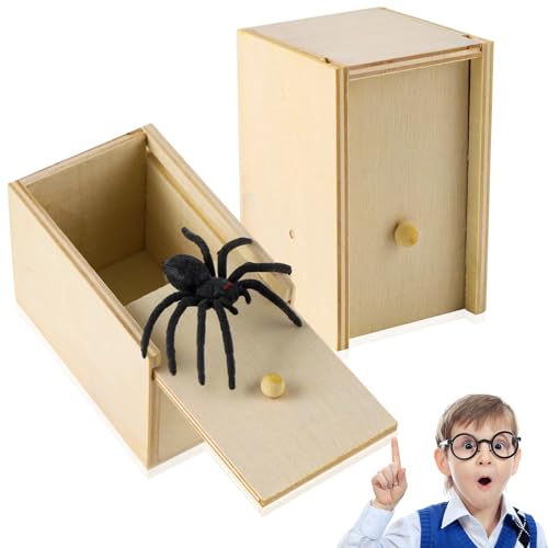 2 Stück Spinne In Box, Spinne Streich-Box, Holz Streich Spinne Spinnen Prank Box, Holz Prank Spider Scare Box, Streich Spinne Scare Box für Kinder Erwachsene Party Favors Gifts, Halloween-Spielzeug von EclipseGuard