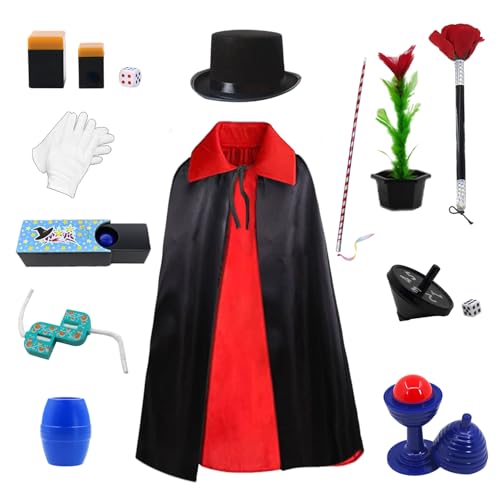 Ecloud Shop Zaubertricks Set für Kinder - Zaubermantel Kostüm, Zauberstab & Zauberrequisiten, geeignet für Kindervorstellungen Magisches Cosplay-80CM von Ecloud Shop