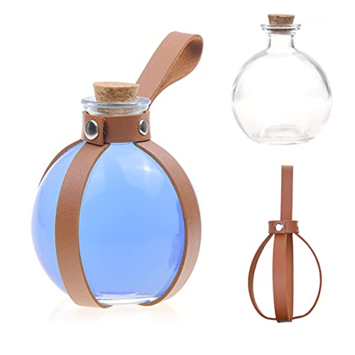 Eco-Fused kugelförmige Zaubertrank Klarglasflasche - Cosplay, Zauberer, Hexe Kostüm Zubehör - mit einem Korken Stopper, Kunstleder Ärmel Halter, Gürtelschlaufe (Braun) von Eco-Fused