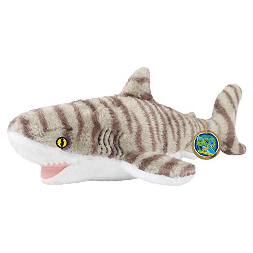 EcoBuddiez - Tigerhaifisch von Deluxebase. Mittelgroß 41cm weiches Plüschtier aus recycelten Plastikflaschen. Umweltfreundliches kuscheliges Geschenk für Kinder und süß Stofftier für Kleinkinder. von EcoBuddiez