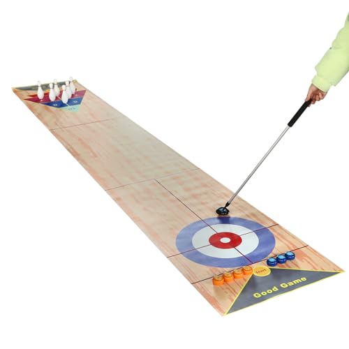 Ecoggeder Bowling Shuffleboard Tischset 360x57cm Tragbares Indoor Shuffleboard Spiel Weihnachten Geschenke 3-in-1 Tisch Curling Spiel für Familienabende, Geburtstage und Party von Ecoggeder