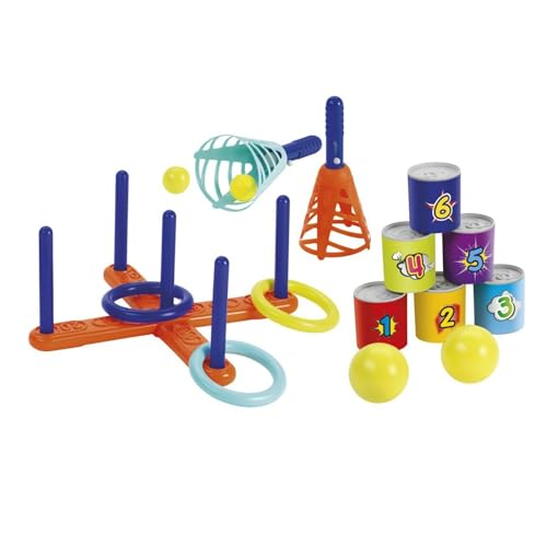 Ecoiffier - Outdoor Spielset - Ringwurfspiel, Dosenwerfen, Fangball, ideale Spiele für Kindergeburtstage, Strandspielzeug, für Kinder ab 18 Monaten von Ecoiffier