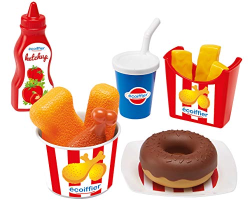 Ecoiffier - American Diner-Set, Kaufladen-Zubehör im Spielkoffer mit Spiellebensmitteln, Küchen-Zubehör für Kinder ab 18 Monaten von Ecoiffier