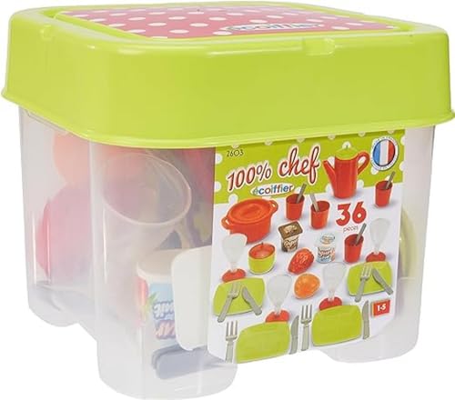 Ecoiffier - 32tlg. Spielgeschirr für Kinder - ideales Zubehör für Kinderküche, inkl. Teller, Besteck, Becher, für Jungen und Mädchen ab 18 Monaten, 2603, Mehrfarbig von Smoby