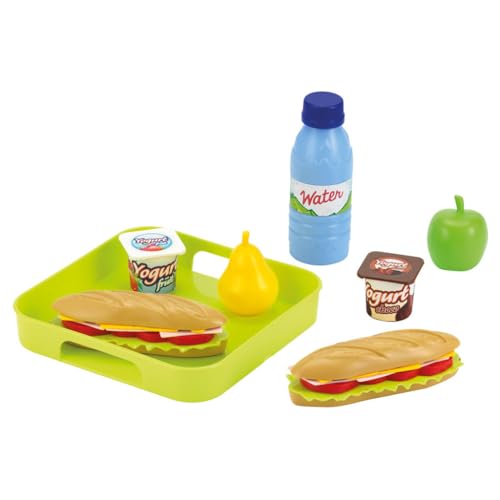 Ecoiffier Lunch Box Set: Küchen-Thema, Mädchen 18 Monate bis 5 Jahre, Unisex, 20 x 15 x 10 cm, 0.24 kg, 15 x 2E+1 x 1E+1 cm, mit 2 Sandwiches, Obst, Joghurt, Flasche Wasser, Käse, Salat, Tomaten von Ecoiffier