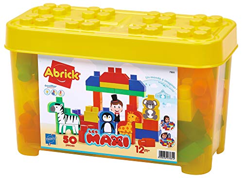 Ecoiffier – Abrick Bausteinbox Safari – 50 große Bauklötze in Tierform, bunte XL-Bausteine in Box, für Kinder und Kleinkinder ab 12 Monaten von Ecoiffier