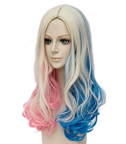 Perücke Kostüm Halloween Party Zubehör Spiel der Throne Donald Trump Harley Quinn Schwarz Blonde Sil (Rosa u. Blauer Karikatur-Held) von eBoutik