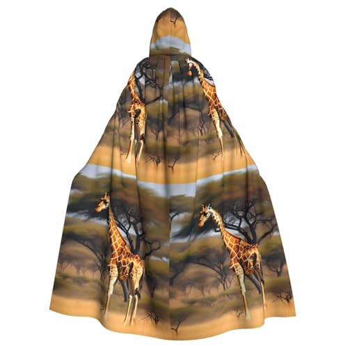 EdWal Afrika Giraffe Majestätischer Baumdruck Kapuzenumhang Halloween Mantel Umhang für Party Cosplay Kostüme Zauberer Kapuzenmantel von EdWal