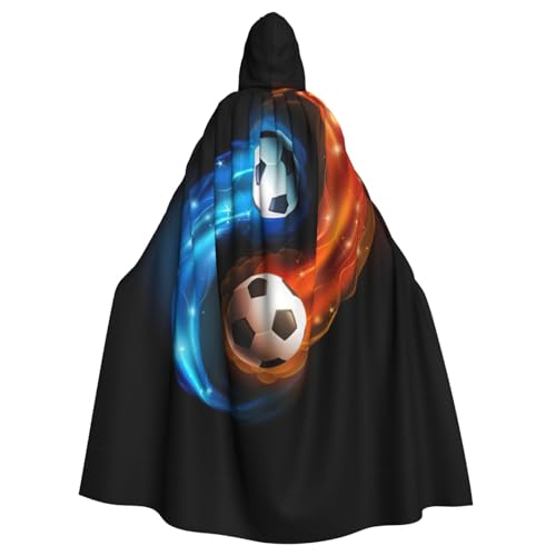 EdWal Coole Fußball-Druck, Halloween-Zauberer-Hexen-Umhang, Kapuzenmantel für Erwachsene, Herren, Damen, Cosplay-Kostüme von EdWal