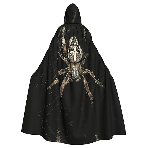 EdWal Gruseliger Spinnen-Druck, Halloween-Zauberer-Hexen-Umhang, mit Kapuze, Umhang für Erwachsene, Herren, Damen, Cosplay-Kostüme von EdWal