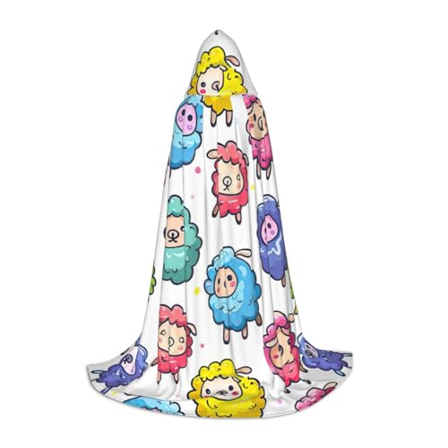 Süßes buntes Schaf, Cartoon-Muster, mit Kapuze, Zauberer-Robe, Halloween, Umhang, Mittelalter, Renaissance, Cosplay, Weihnachten, Party-Outfits Süßes buntes Schaf, Cartoon-Muster, mit Kapuze, Zauberer-Robe, Halloween, Umhang, Mittelalter, Renaissance, Cosplay, Weihnachten, Party-Outfits von EdWal