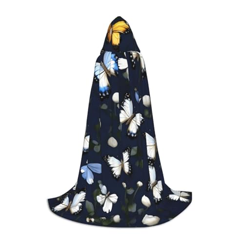 Zauberer-Umhang, weiße Blüten mit blauen Schmetterlingen, mit Kapuze, Halloween, Umhang, Mittelalter, Renaissance, Cosplay, Weihnachten, Party-Outfits Zauberer-Umhang, weiße Blüten mit blauen Schmetterlingen, mit Kapuze, Halloween, Umhang, Mittelalter, Renaissance, Cosplay, Weihnachten, Party-Outfits von EdWal