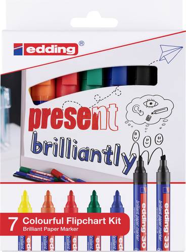 Edding 4-3033-7 Flipchartmarker Colourful 1.5 - 3mm Schwarz, Gelb, Orange, Rot, Grün, Blau 1 Set von Edding