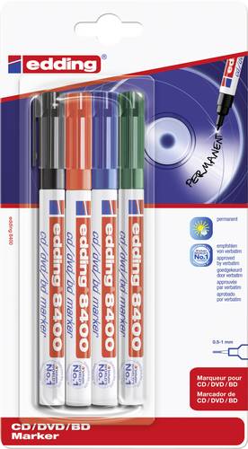 Edding 8400 4-8400-4-1999 CD/DVD Marker Schwarz, Rot, Grün, Blau 0.5 mm, 1mm von Edding