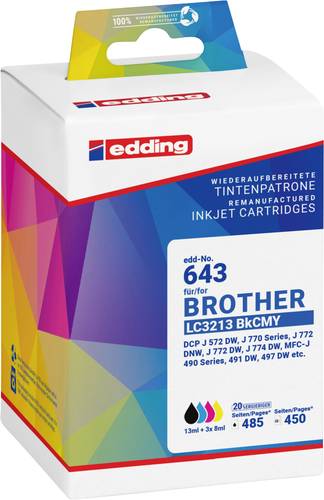 Edding Druckerpatrone ersetzt Brother LC3213BKCMY Kompatibel Kombi-Pack Schwarz, Cyan, Magenta, Gelb von Edding