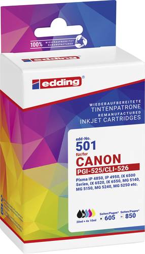 Edding Druckerpatrone ersetzt Canon PGI-525+CLI-526 MP Kompatibel Schwarz, Cyan, Magenta, Gelb EDD-5 von Edding