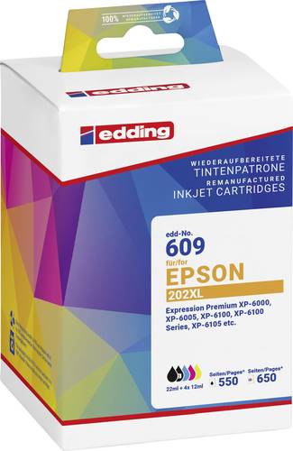 Edding Druckerpatrone ersetzt Epson 202XL Multipack 5 Kompatibel Schwarz, Foto Schwarz, Cyan, Magent von Edding