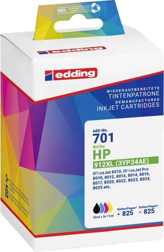 Edding Druckerpatrone ersetzt HP 912XL, 3YL84AE Kompatibel Kombi-Pack Schwarz, Cyan, Magenta, Gelb E von Edding