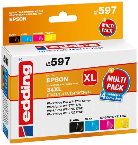 Edding Druckerpatrone ersetzt Epson 34XL, T3471, T3472, T3473, T3474 Kompatibel Kombi-Pack Schwarz, von Edding