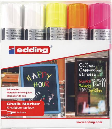 Edding 4090 4-4090-5999 Kreidemarker Weiß, Weiß, Neongelb, Neonorange, Neonpink 4 mm, 15mm von Edding