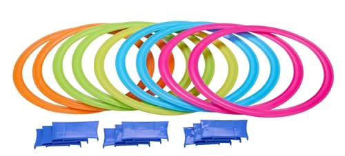 Eddy Toys Himmel und Hölle Spiel - Outdoor Spielzeug - 10 Ringe - Outdoorspiel - 20 Teile - Kinder, Blau, Rosa, Orange, Grün von Eddy Toys